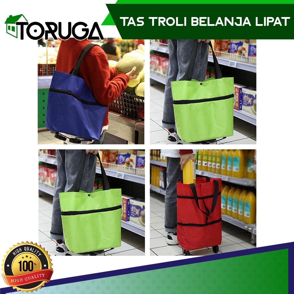 TROLLY SHOPPING BAG TAS BELANJA LIPAT RODA SERBAGUNA PRAKTIS FOLDABLE