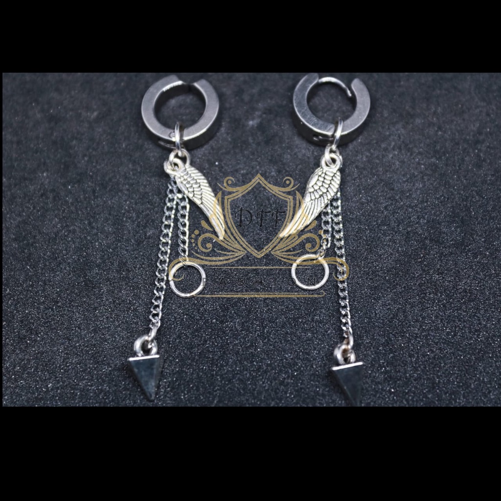 Anting Tindik dan Jepit sayap ring rante bandul/ anting bts/ anting korean style/ anting