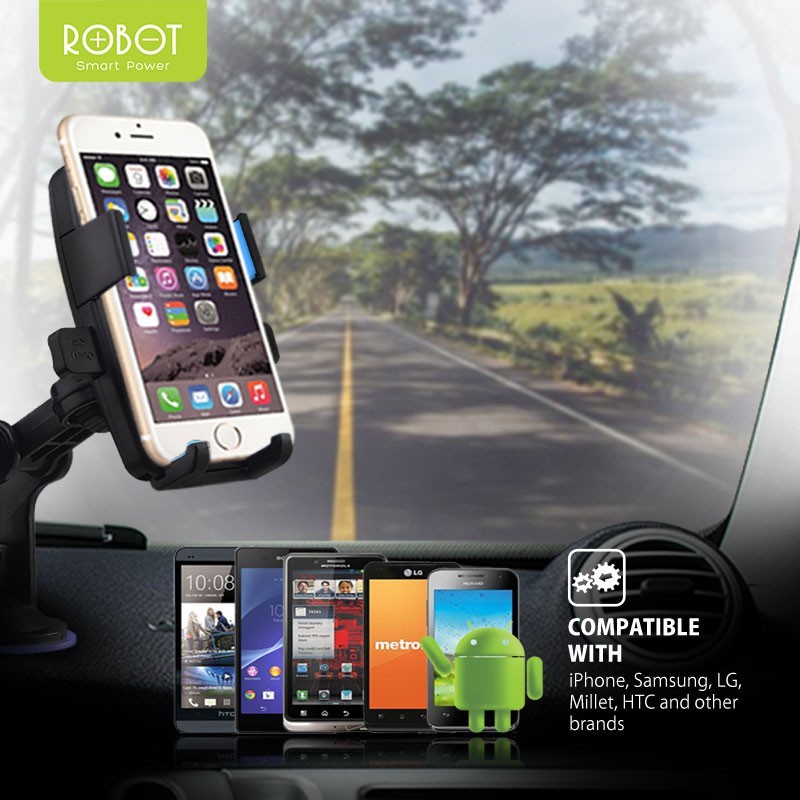 HANDPHONE CAR HOLDER MOUNT CAR DUDUKAN HP MOBIL ROBOT RT-CH01 - Hitam