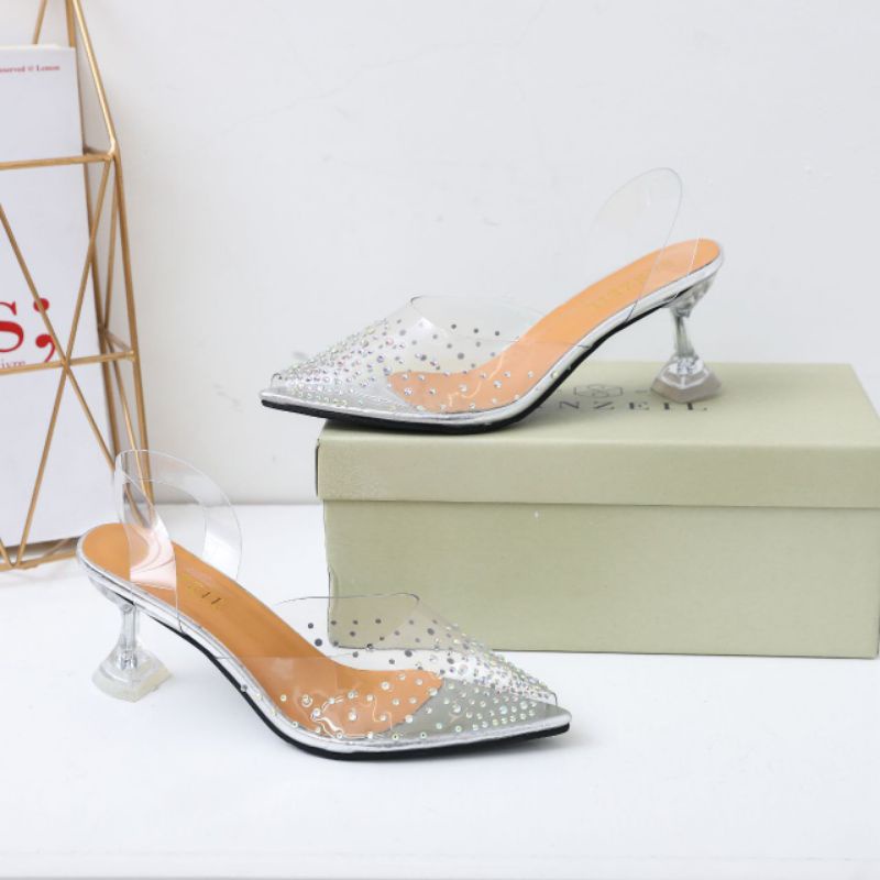 Heels Wanita GO001 Diamond Heels kaca Import 7cm