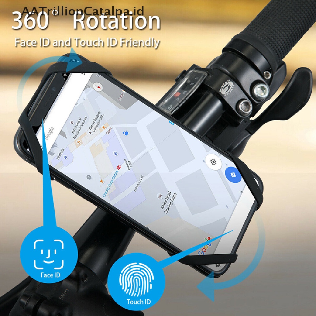 (AATrillionCatalpa) Mount Holder Hp / GPS Bahan Silikon Untuk Sepeda MTB / Motor, Dapat Berputar 360 Derajat° Holder / Dudukan Mobile Phone Model Putar