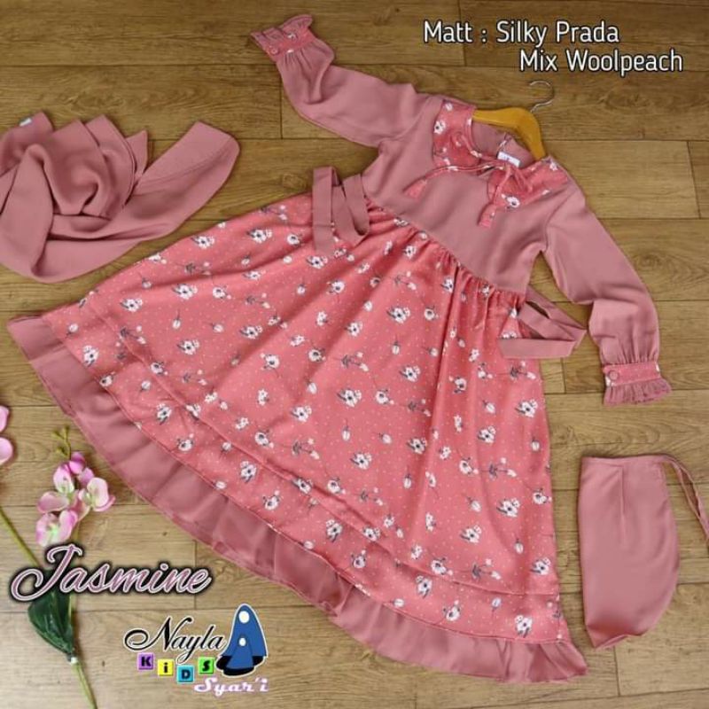 gamis Jasmine by Nayla kids Redy stok cakep-cakep Masyallah agen Surabaya Nayla kids