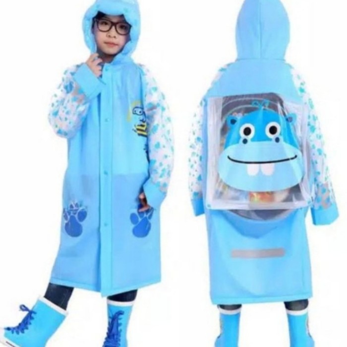 Jas hujan anak / raincoat children / jas hujan korea model tas / jas h - Biru, M Berkualitas