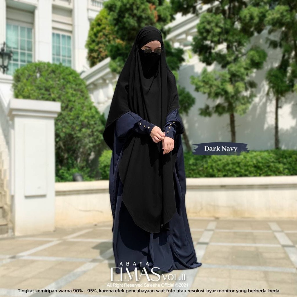 Set Abaya + French Khimar ELMAS by Saleeha warna Dark Navy
