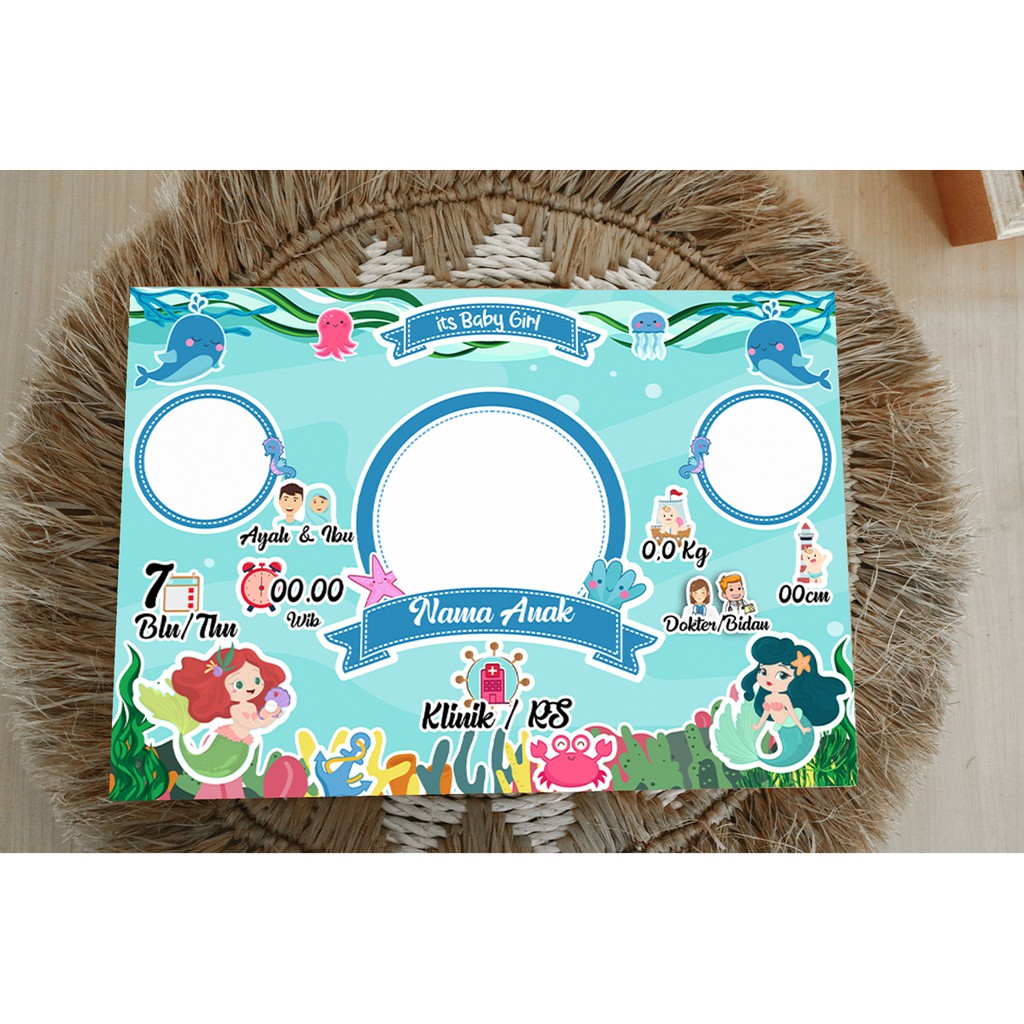 B 1-5 Biodata Bayi tema cewek baby girl Costum Lucu Cetak + Bingkai picbox 10Rs 4A 21×30 cm