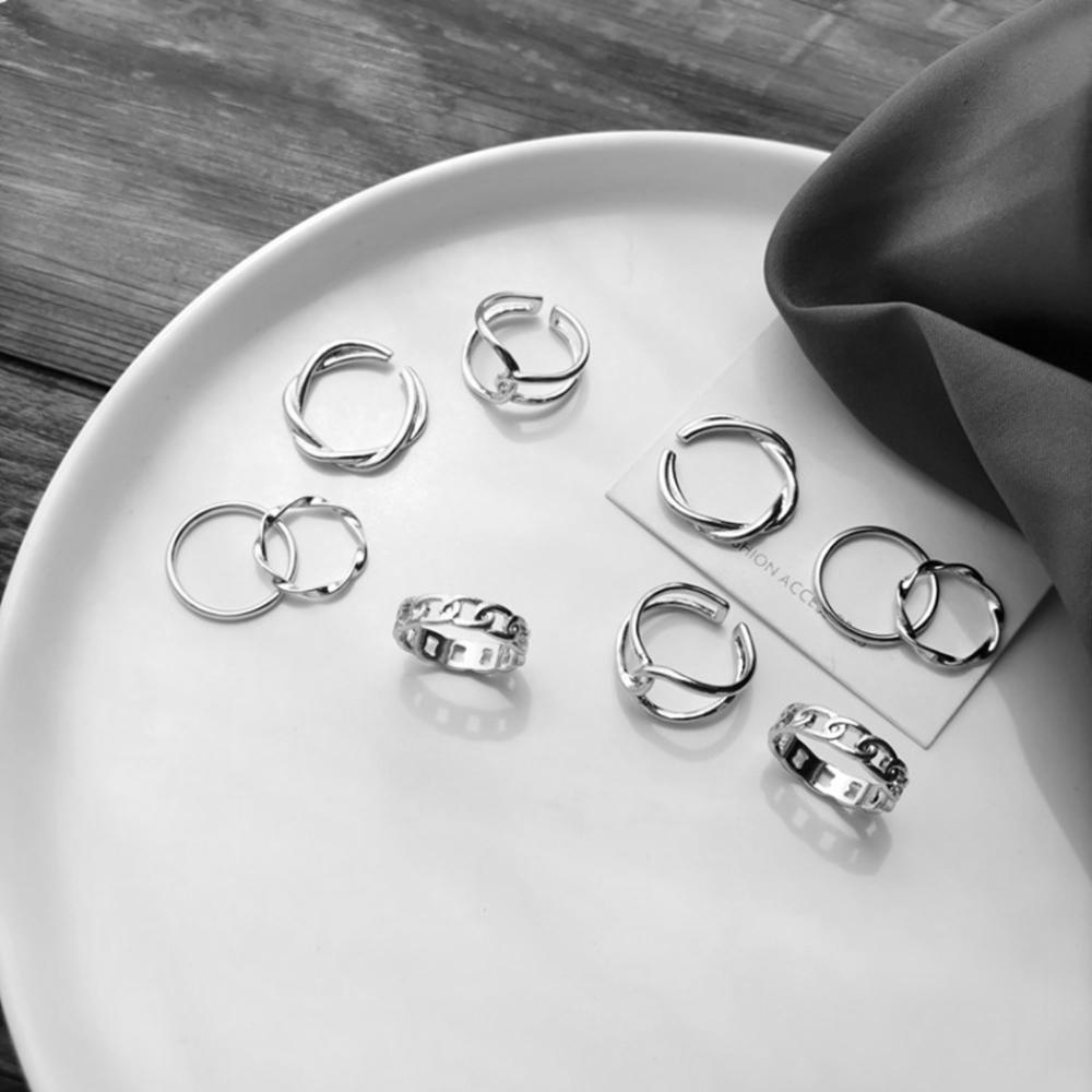 Nickolas1 Cincin Terbuka Kepribadian 5 Pcs/set Sederhana Memutar Berongga Perhiasan Fashion Perempuan Paduan Ekor Cincin