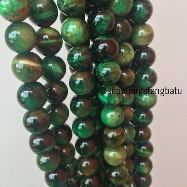 green tiger eye biduri sepah hijau mata singa 14mm natural akik bahan renceng gelang kalung bacan