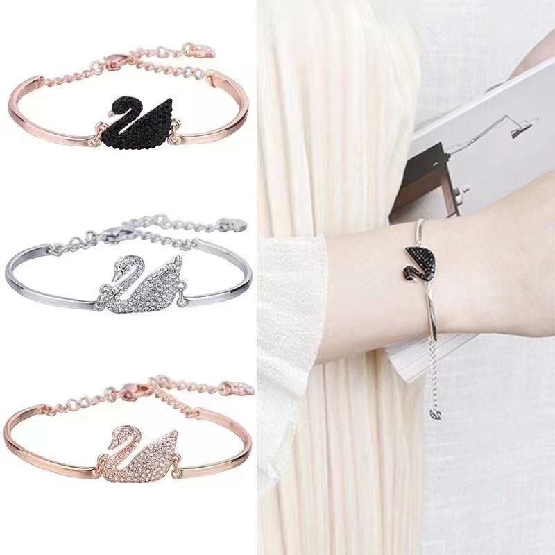 Gelang Bracelets Fashion Swan Cuff Bracelet with Zircon Women Animal Bird