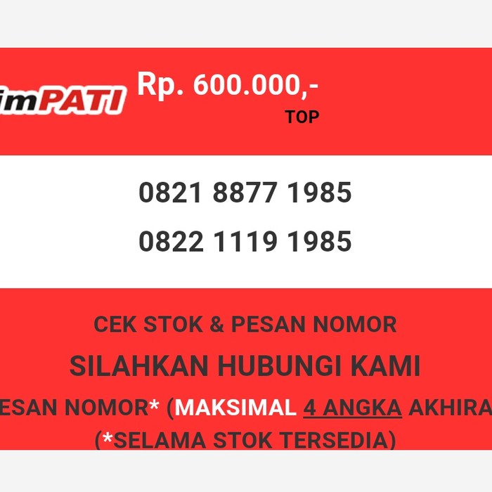 Nomor cantik Telkomsel murah tahun lahir 1985 simpati & loop T0888-600