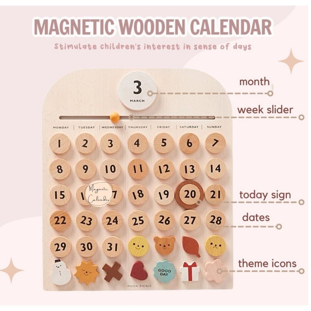 

Wooden Home Decor Magnetic Calendar / Dekorasi Kayu Papan Kalender Magnet