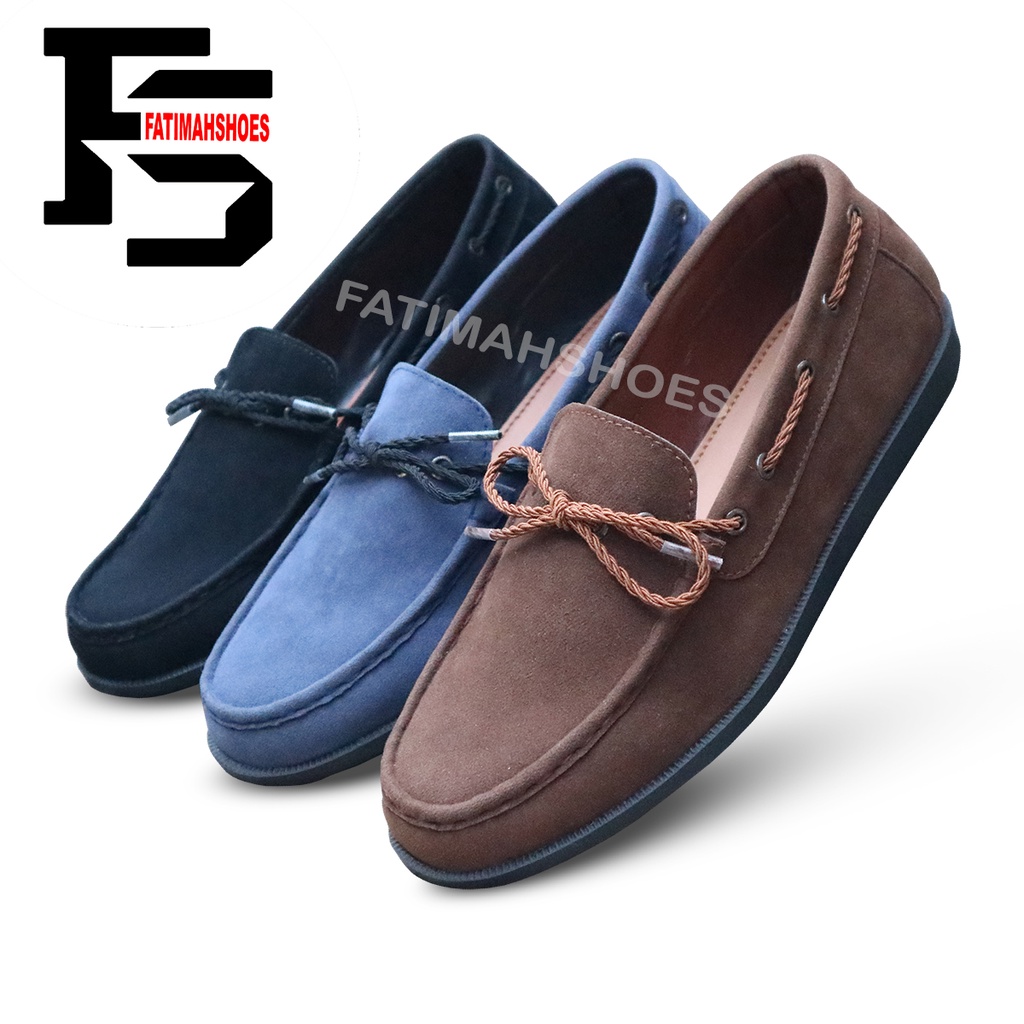 HF x OZZY Sepatu Slip On Pria Slop Pria Kasual Kulit Sintetis Hitam Coklat Nevy