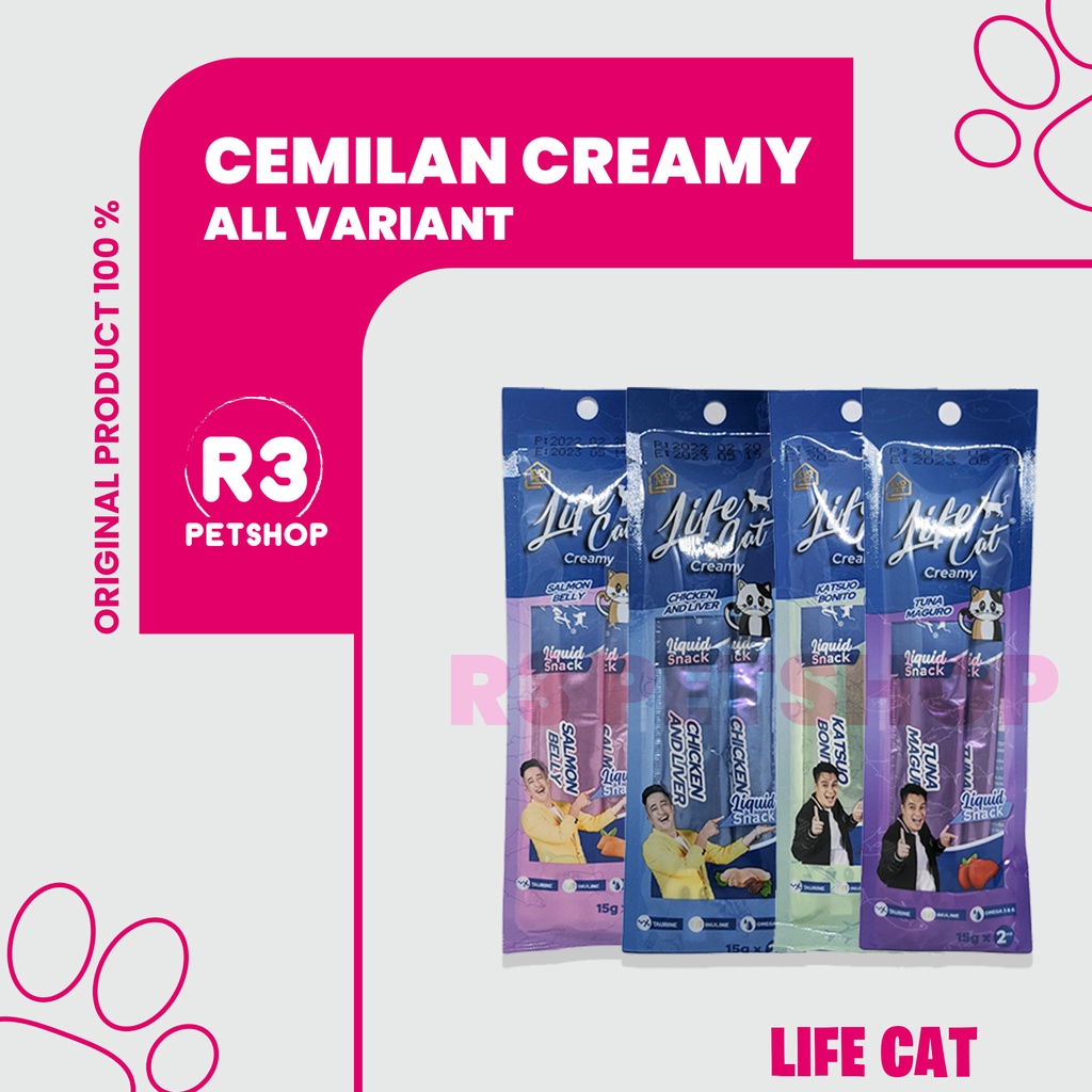 Cemilan Snack Kucing Adult &amp; Kitten Life Cat Creamy Treats 30gr  2 X 15gr Cair