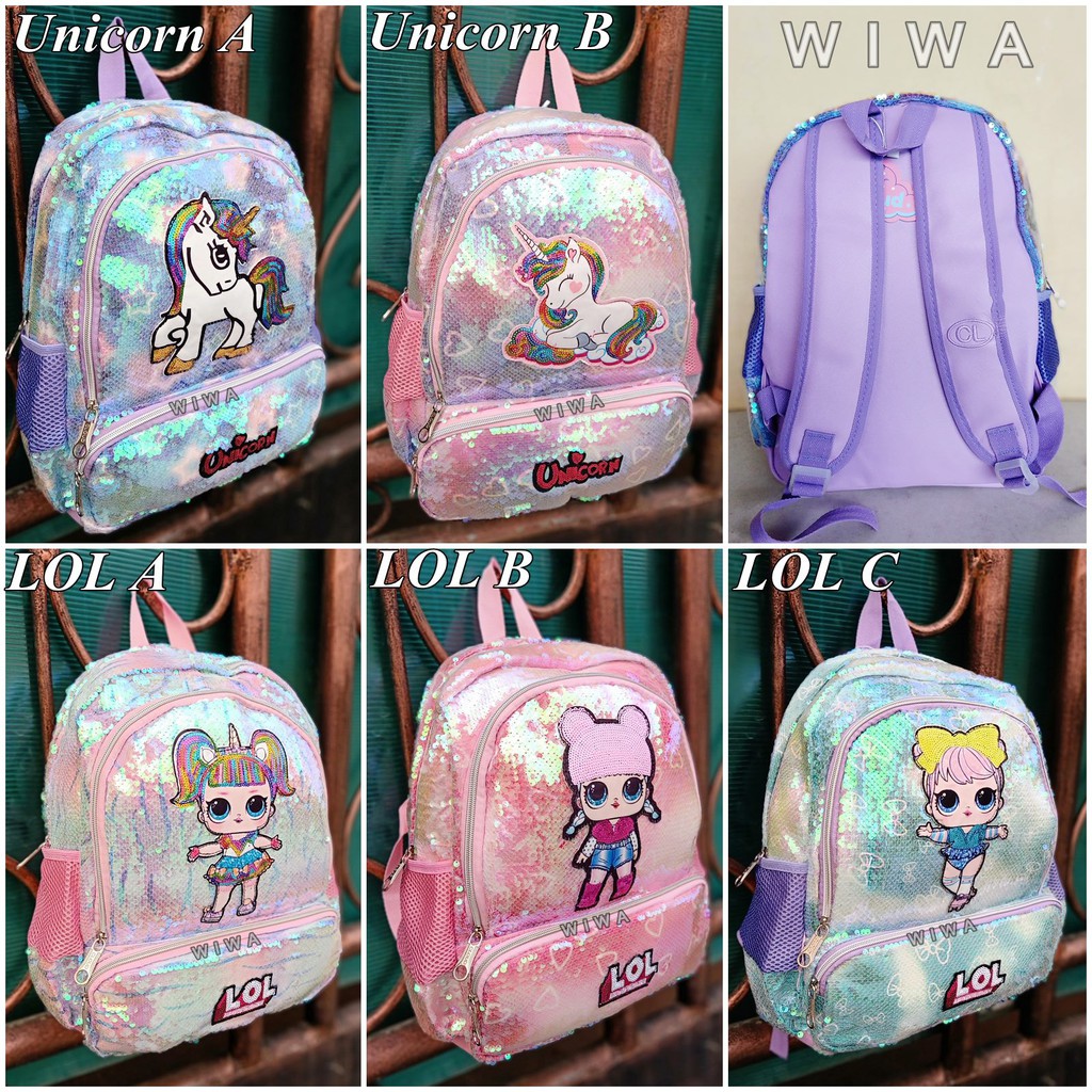 Tas Ransel SD LOL Surprise &amp; Unicorn Sequin Blink-Blink