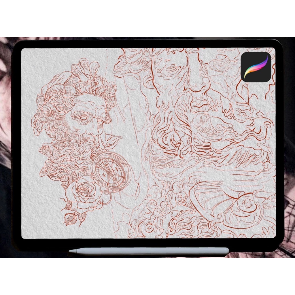 Procreate Brush - Greek Poisedon Mythology Tattoo Stamp Brushes