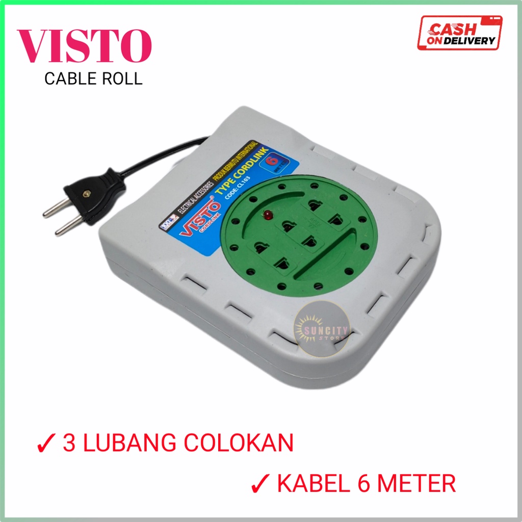 VISTO Roll Kabel 3 Lubang Colokan + Kabel 6 Meter &amp; 9 Meter