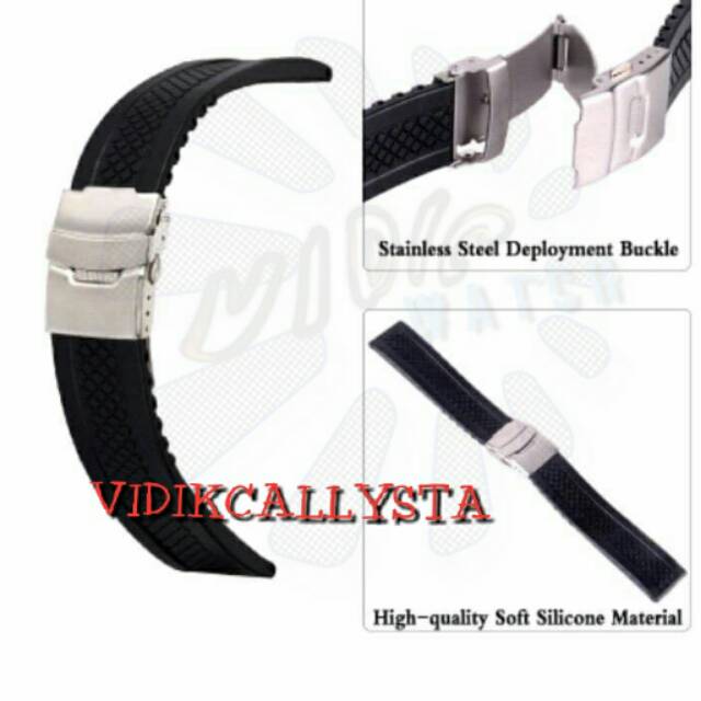 STRAP WATCH JAM TANGAN 20 22 24 MM RUBBER ENGSEL MOTIF WAJIK HITAM