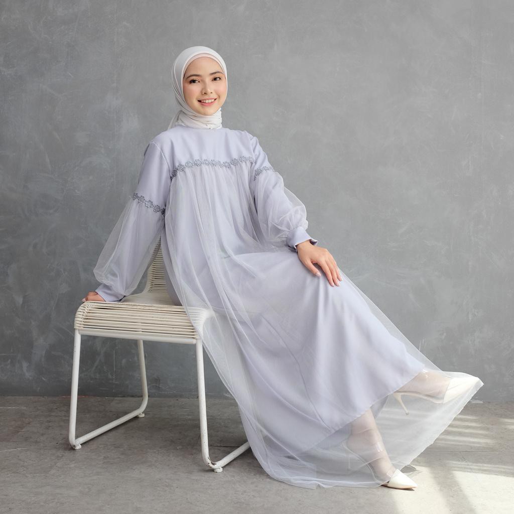 Maxi Nuraini / Dress Nuraini / Dress Maxi Moscrepe kombi Tile &amp; renda / Gamis Muslim Terbaru