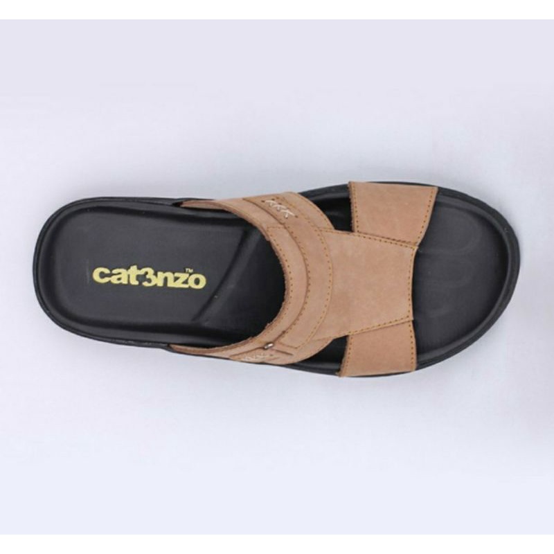 Sendal Slide Pria CZ-O Kulit Premium / Sendal Cowok Casual Bapak2 Elegan Kulit Garut Empuk, Krem 39