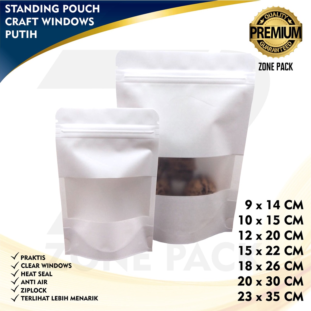 Standing Pouch Craft Putih / Ziplock Bag Paper Putih / Kemasan Kopi Makanan White
