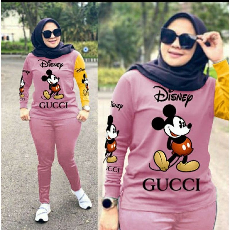 Setelan Olah Raga Gowes / Pakaian wanita Dewasa / Baju Dan Celana Perempuan Bahan Kaos