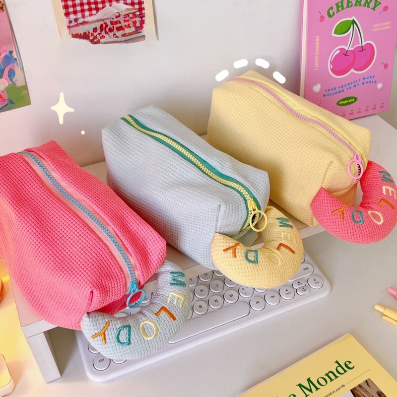 KENSHO Kotak Pensil Pouch Sleting/ Tempat Makeup / Tas Aksesoris Wanita Pastel Aesthetic Korea Import Lucu Melody