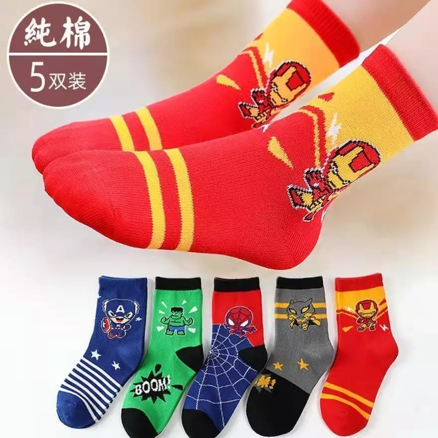 Kaos Kaki Anak Karakter Superhero 1 Set Isi 5 Socks Baru 001