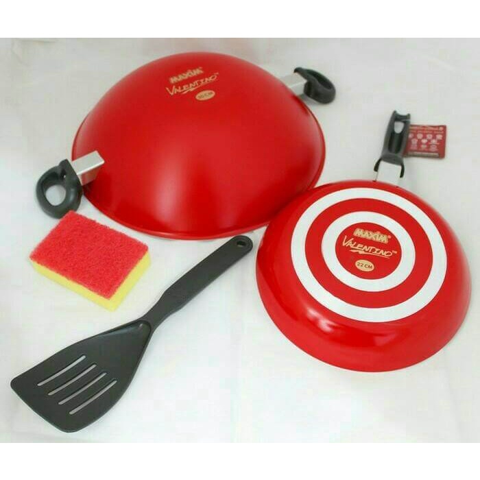 Maxim Valentino 2 Pcs Set Wok30Cm Frypan 22Cm Spatula Dan Spon