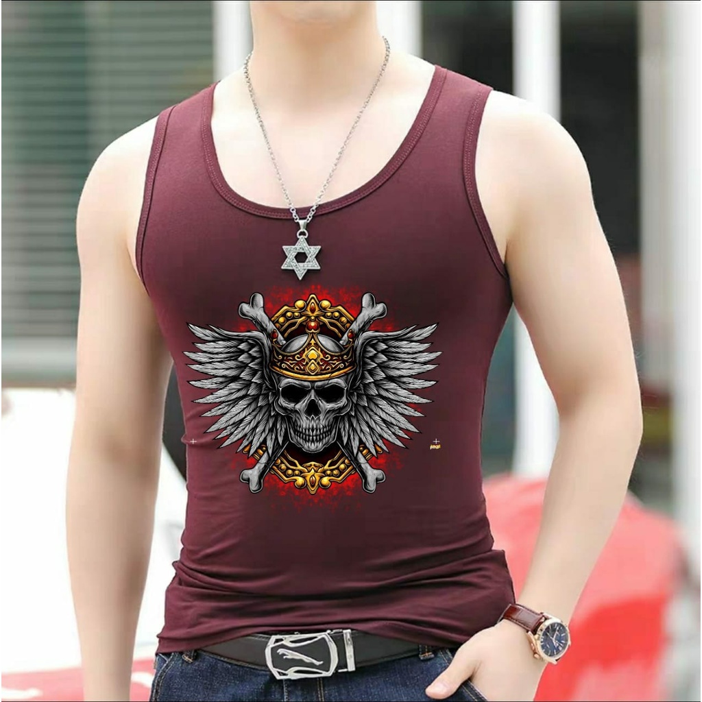 POLILE - SINGLET MOTIF CROWN SKULL / kaos dalam pria / singlet olahraga / singlet santai / terbaru / terlaris / termurah