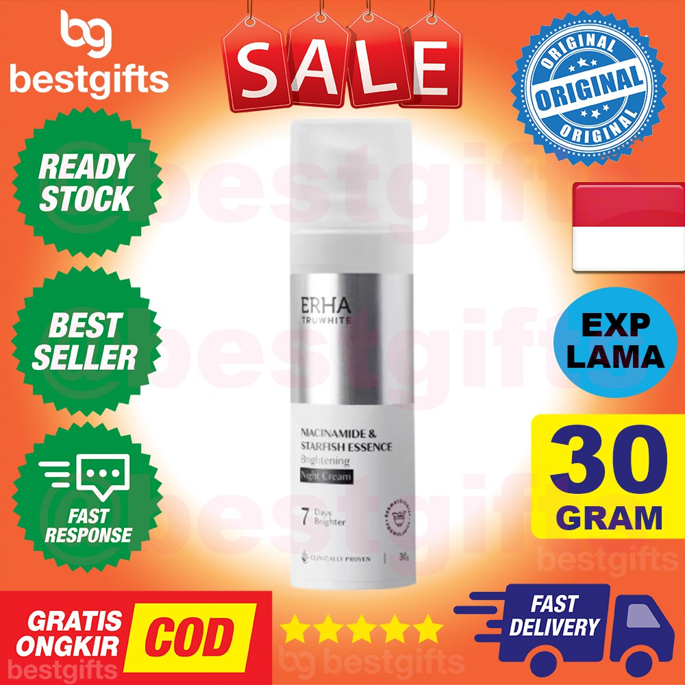 ERHA TRUWHITE NIACINAMIDE STARFISH ESSENCE BRIGHTENING NIGHT CREAM KRIM MALAM KULIT WAJAH 30 GRAM