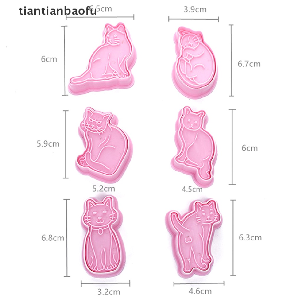 6 Set Cetakan Biskuit Bentuk Kucing Bahan Plastik