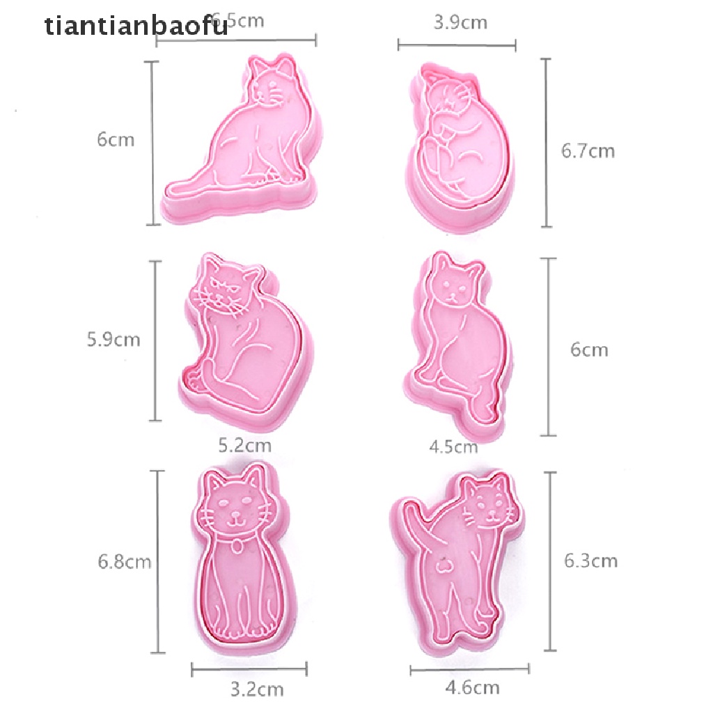 6 Set Cetakan Biskuit Bentuk Kucing Bahan Plastik