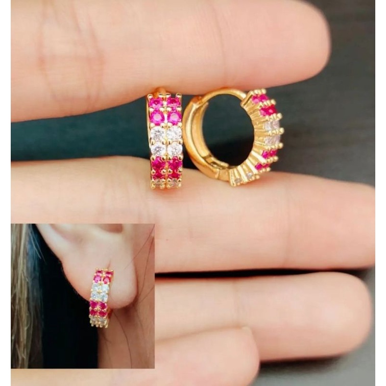 Anting Jepit Mata Merah Lapis Emas