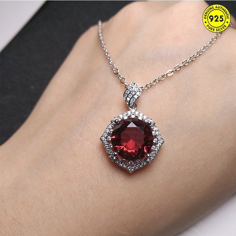 Red Crystal Blue Treasure Topaz Full Diamond Necklace Luxury Purple Diamond Pink Crystal round Pendant for Women