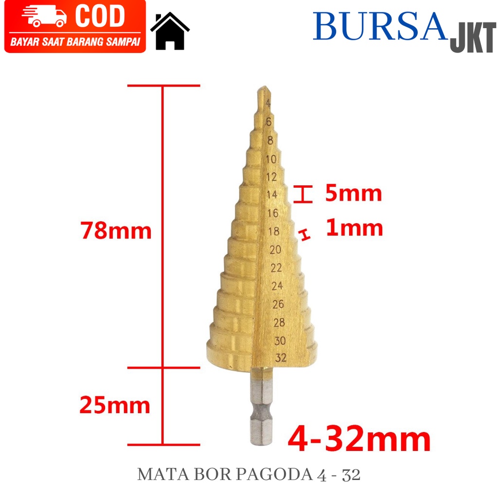 MATA BOR STEP DRILL HSS PAGODA KECURUT SPIRAL MULTIFUNGSI 4 - 12 4 - 20 4 - 32