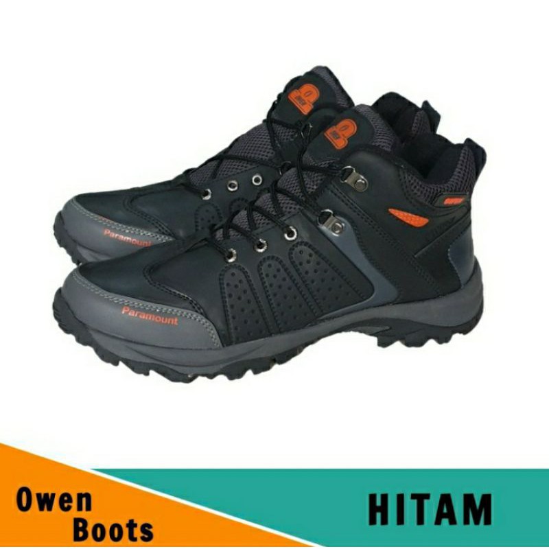Owen Sepatu Gunung Hiking Pria - Sepatu Boots Tracking Outdoor Hitam,39