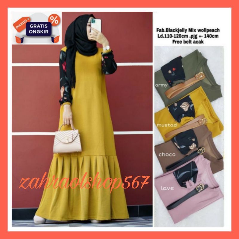 Baju Pakaian Gamis Dress Kondangan Busana Fashion Syafira Muslim Remaja Wanita Model Pesta Premium C
