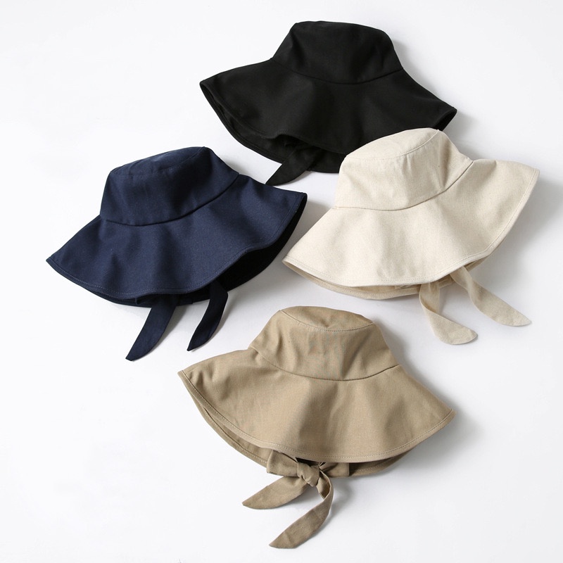 JUMBO WIDE BUCKET HAT aksen tali Pria Wanita