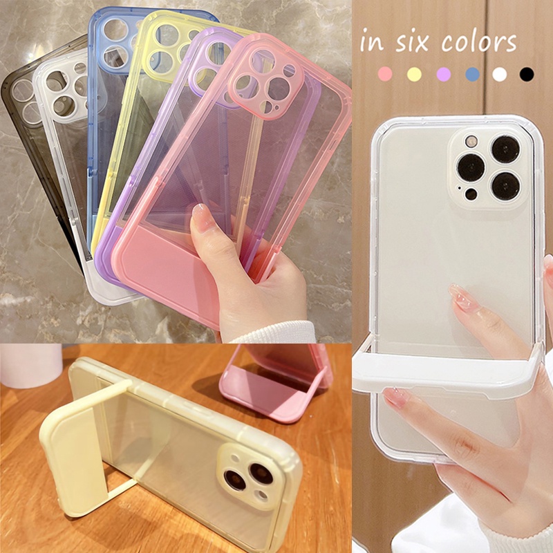 Soft Case TPU 2 In 1 Warna Acak Tahan Debu Dengan Kickstand Untuk Iphone 13 13pro 13promax