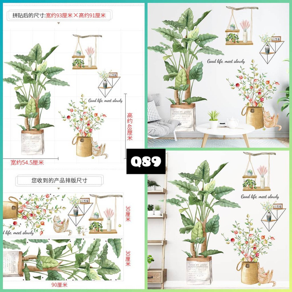WALLSTIKER WALLSTIKER WALL STICKER STIKER PAPER WALLPAPER DINDING D3 MOTIF TANAMAN HIJAU DAUN POHON KAKTUS MONSTERA DEKORASI CAFE RUMAH PINTU JENDELA CERMIN KACA HIASAN KERAMIK KAMAR MANDI TOILET ANTI AIR WATERPROOF TEGEL KOMPOR KULKAS DAPUR 3D AESTHENTIC-Q 89