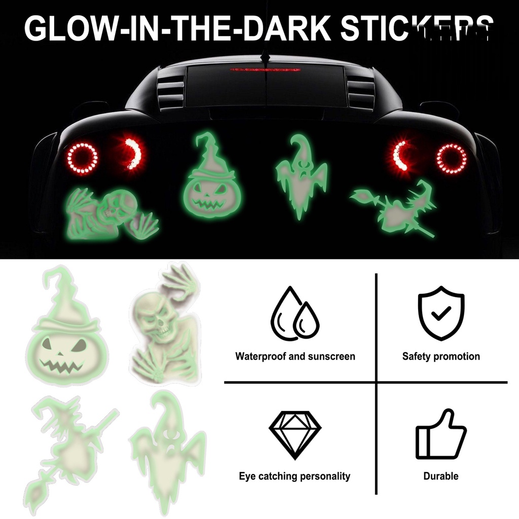 4pcs / Kantong Stiker Decal Motif Hantu / Tengkorak / Penyihir / Halloween Untuk Dekorasi Mobil DIY