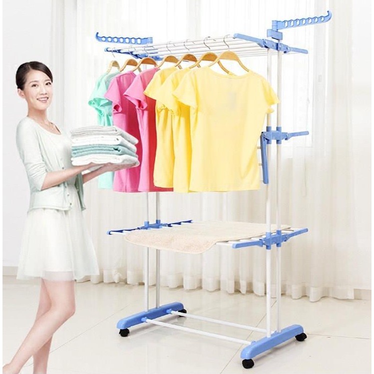 Jemuran Baju 3 Tingkat Jemuran Baju Lipat Berdiri Stand Hanger Cloth Drying Rack Jemuran Stainlees Steel Dengan Roda GOSHOP88