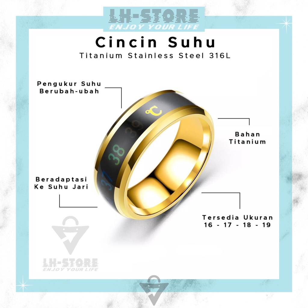 CINCIN SUHU TEMPERATURE PRIA WANITA MODEL KOREA TITANIUM SILVER EMAS HITAM [CT-04]