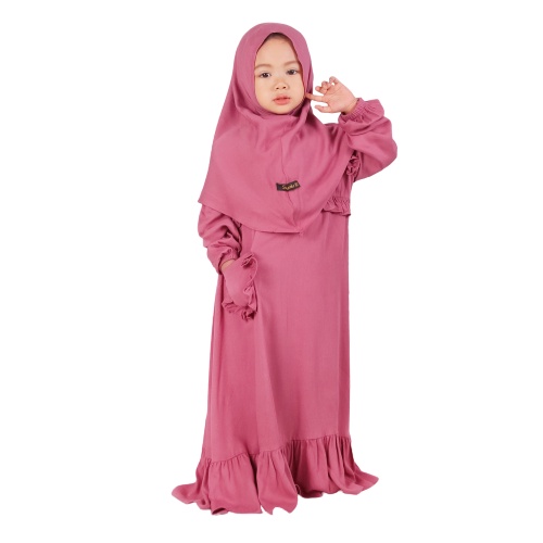 Set Gamis Humaira Anak Usia 1 Sampai 2 Tahun Rayon Twill Premium Polos Terpopuler Pink