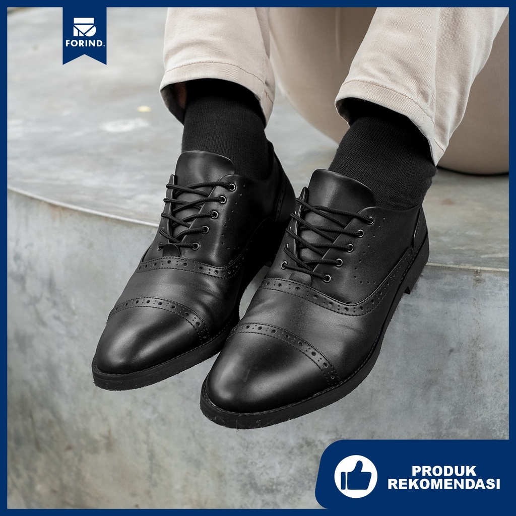 Wilmer Series | Sepatu Pantofel Hitam Pria Casual Kerja Cowok Oxford Longwing Wingtip Pantofel Laki | Lvnatica x FORIND