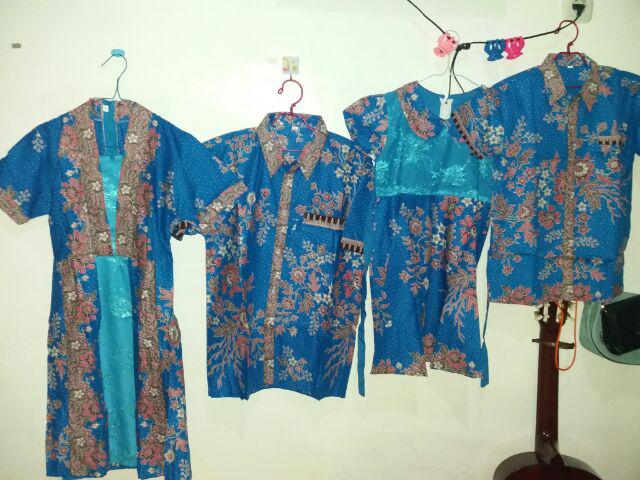 Qnunbatik Batik Keluarga/family Dress Kd Melati Dasar Warna Biru