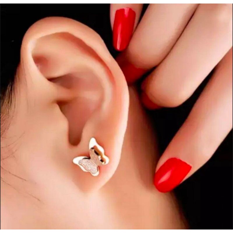 Anting Tusuk Kupu-kupu Titanium Anti Luntur Anti Karat