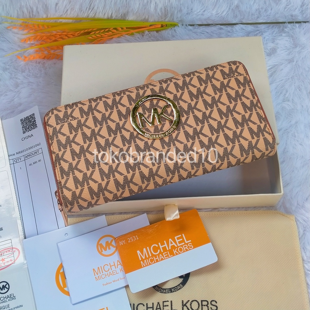 DOMPET WANITA EMKA M1CHAEL K0RS RESLETING LONG WALLET FREE BOX+PAPERBAG