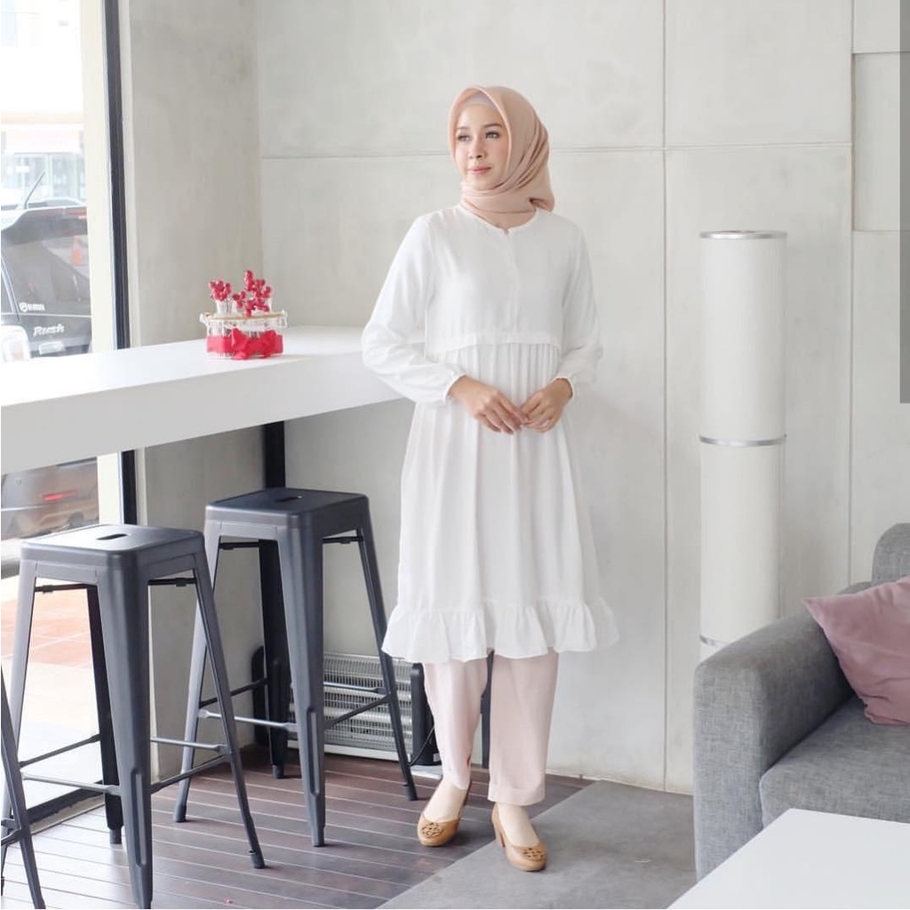Atasan tunik wanita/ tunik putih polos terbaru