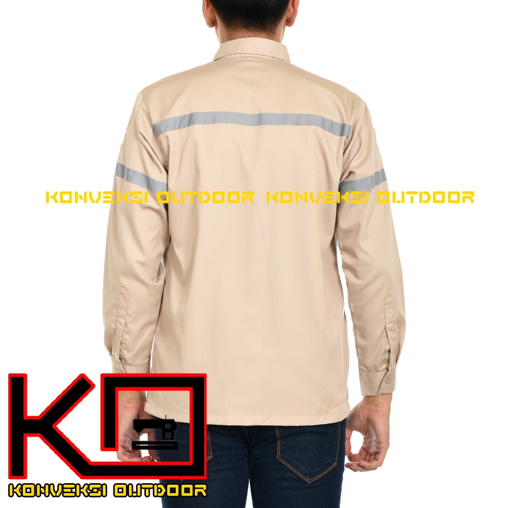 BAJU KEMEJA SAFETY WEARPACK K3 OUTDOOR PREMIUM LENGAN PANJANG - Seragam Proyek Pria Kerja Lapangan Bangunan Tambang Alat Berat PLN Enginer Instalasi Mesin Warepack Werpak Werpack Warepak Warpack Warpak Teknisi scotlet Warna Cream Konveksi Outdoor