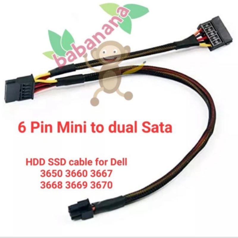 6 pin Mini to Dual Sata Power for Dell kabel adapter converter hdd ssd
